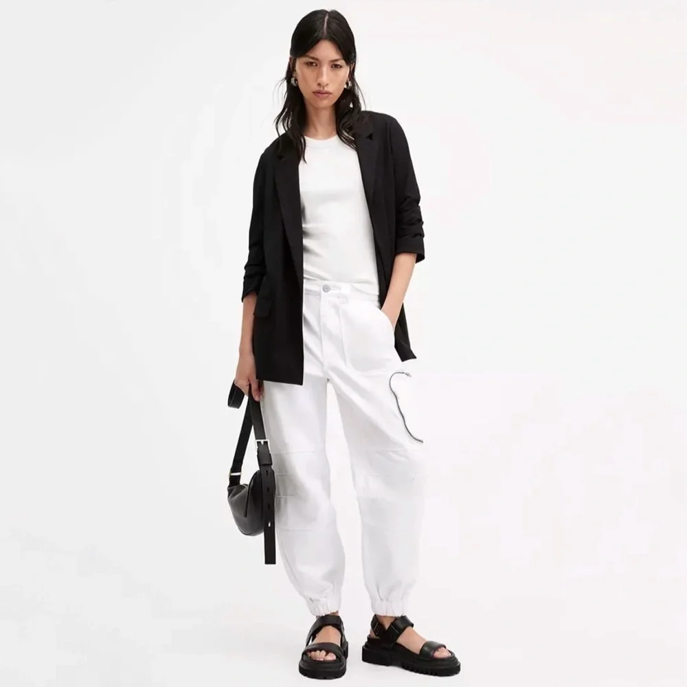 AllSaints Florence Cargo Jogger Pants Organic Twill Cotton Chalk White 8